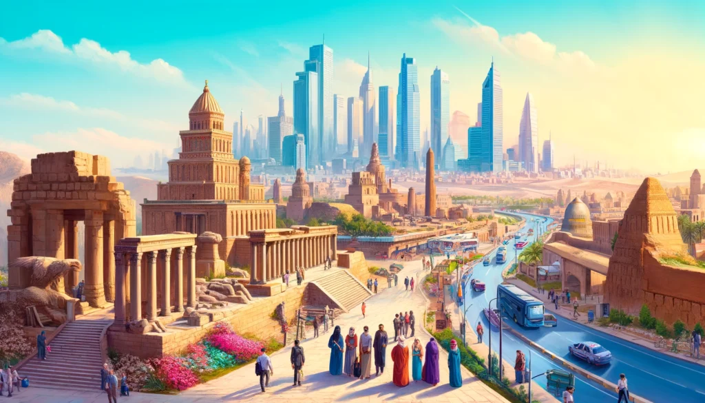 showcasing Iraq's blend of ancient history and modern infrastructure